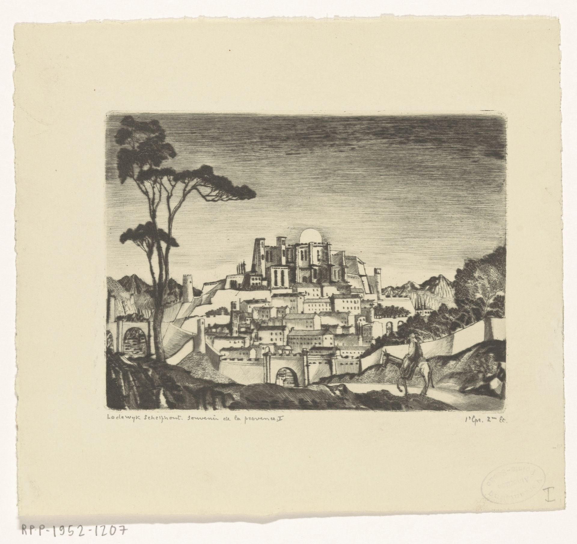 Stad met stadsmuren op een heuvel in de Provence by Lodewijk Schelfhout