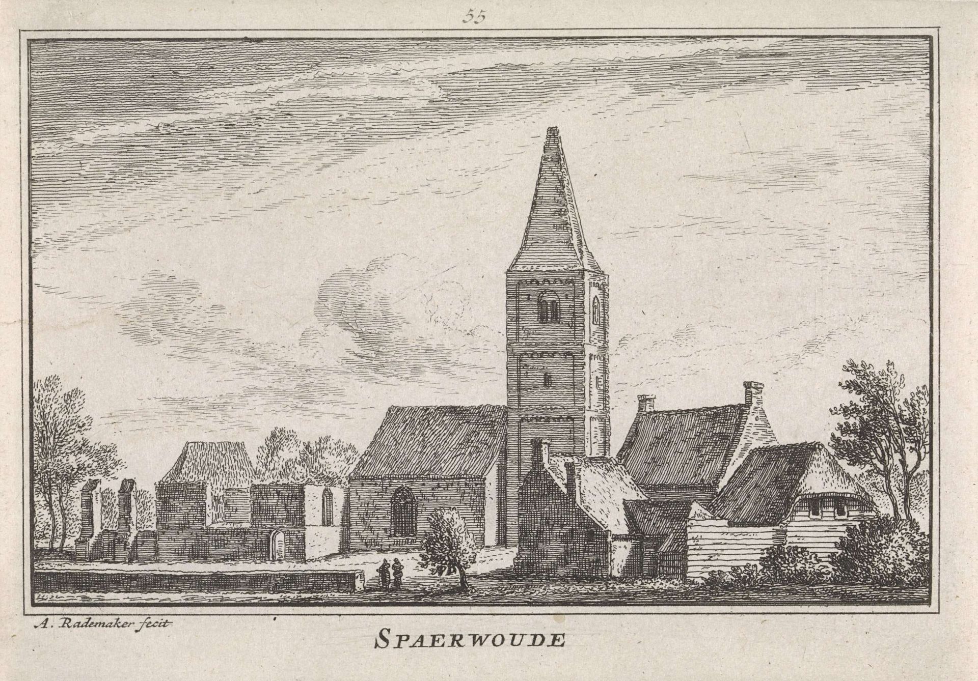 Gezicht op de kerk te Spaarnwoude by Abraham Rademaker