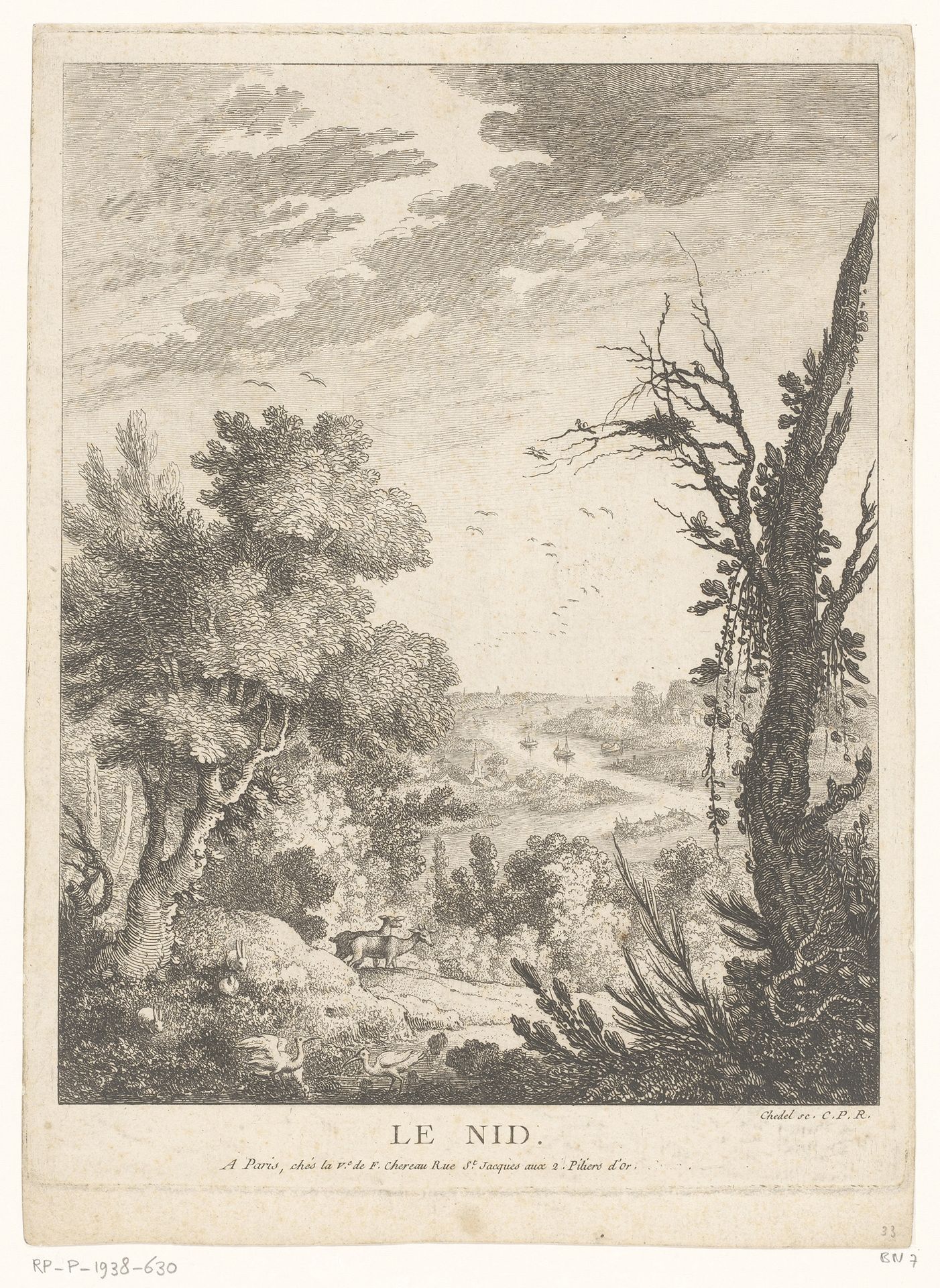 Landschap met herten, konijnen en vogels en op de achtergrond een rivier by Quentin Pierre Chedel