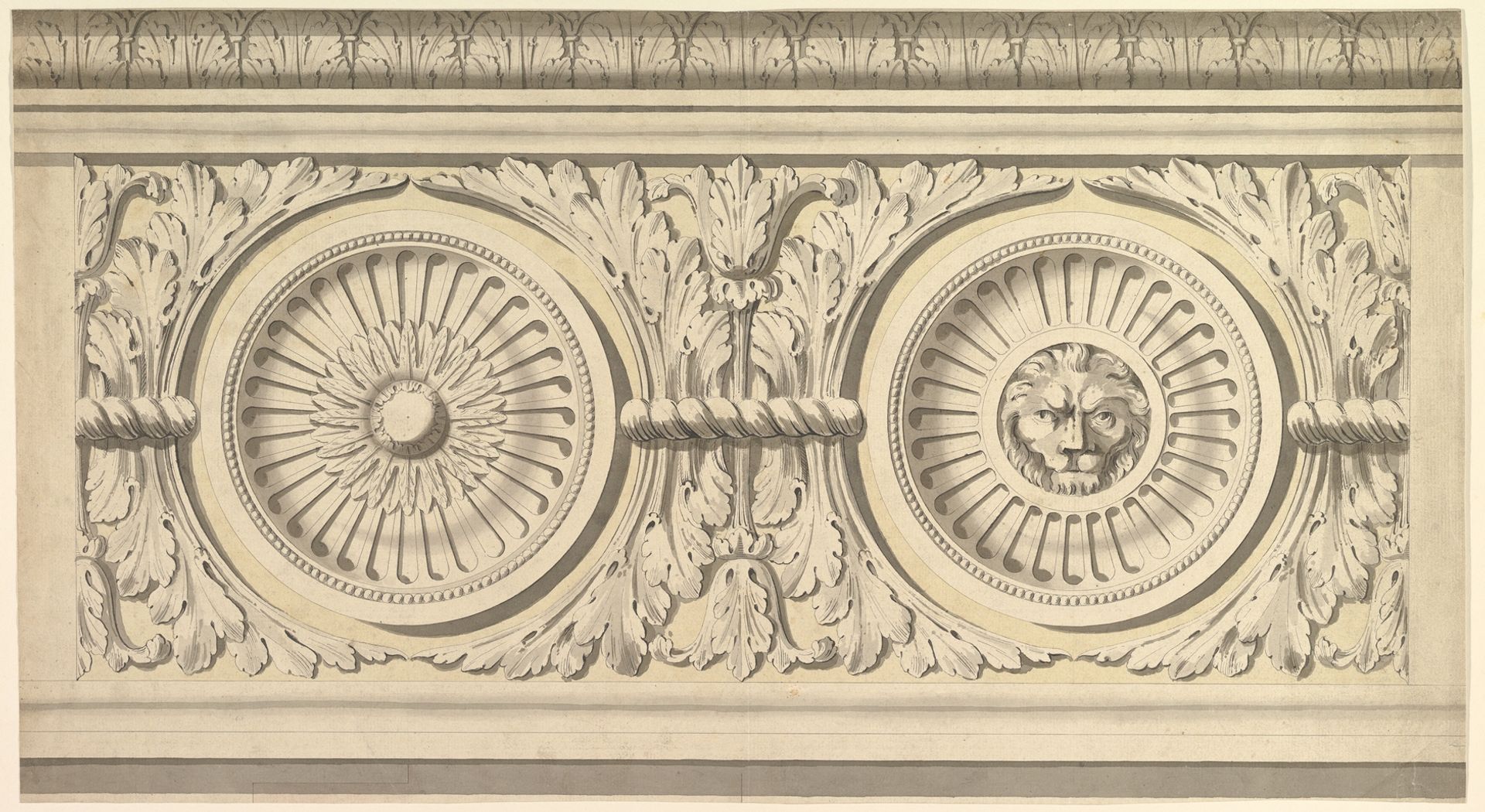Design for a Frieze, Ornamented with Lion's Head Paterae by John Yenn