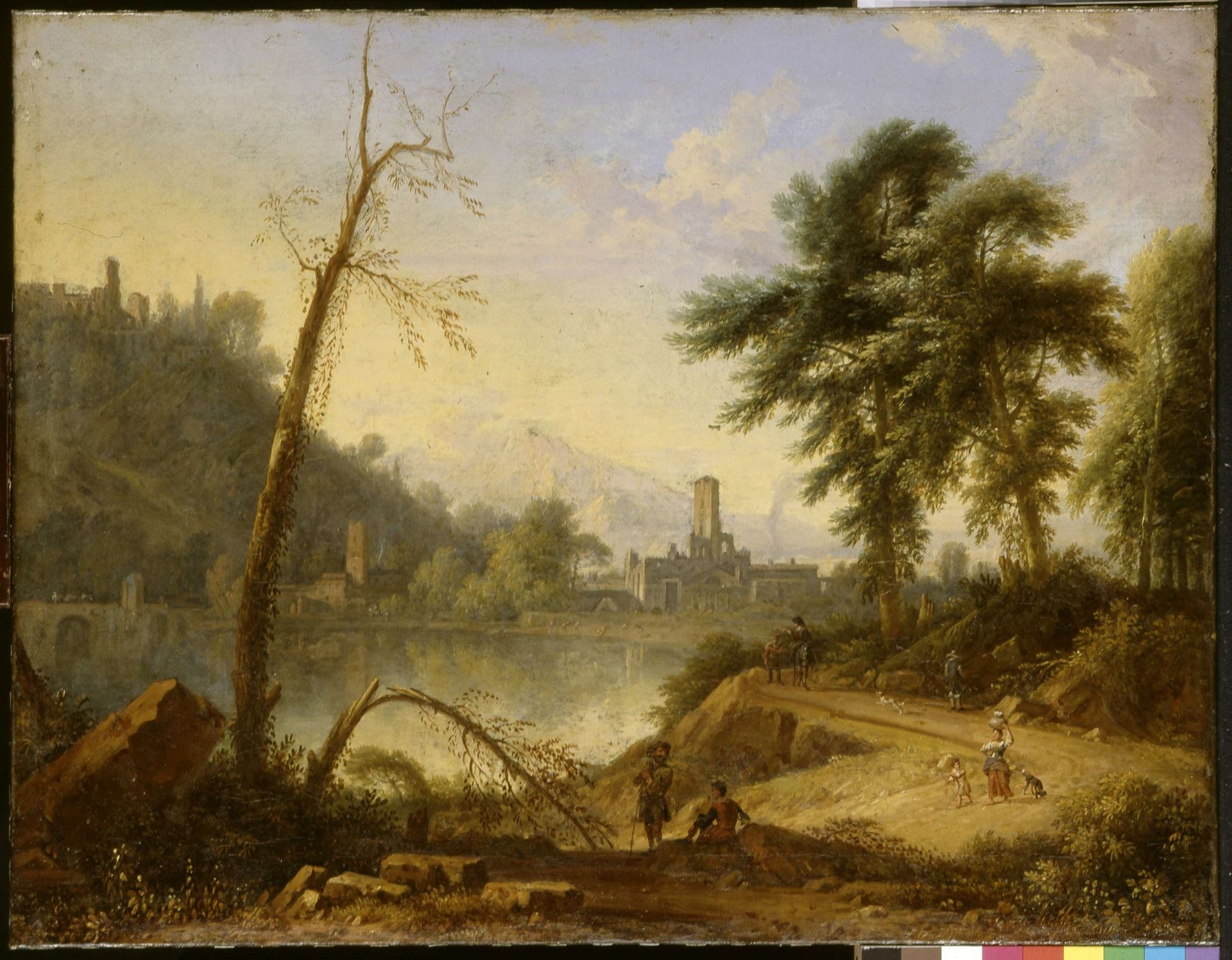 Italiaans landschap met muilezeldrijver by Nicolaes Piemont