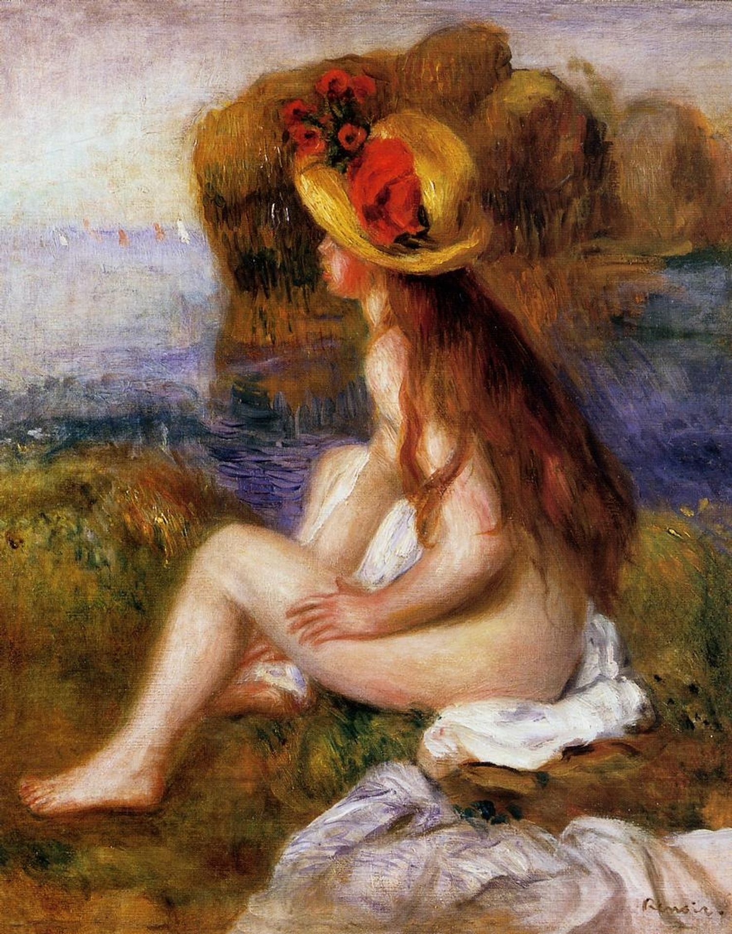 Nude in a Straw Hat by Pierre-Auguste Renoir