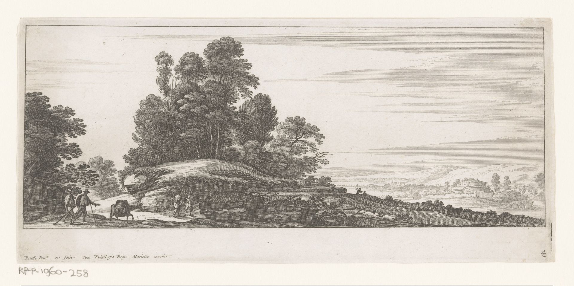 Landschap met figuren en ezel by Nicolas Perelle