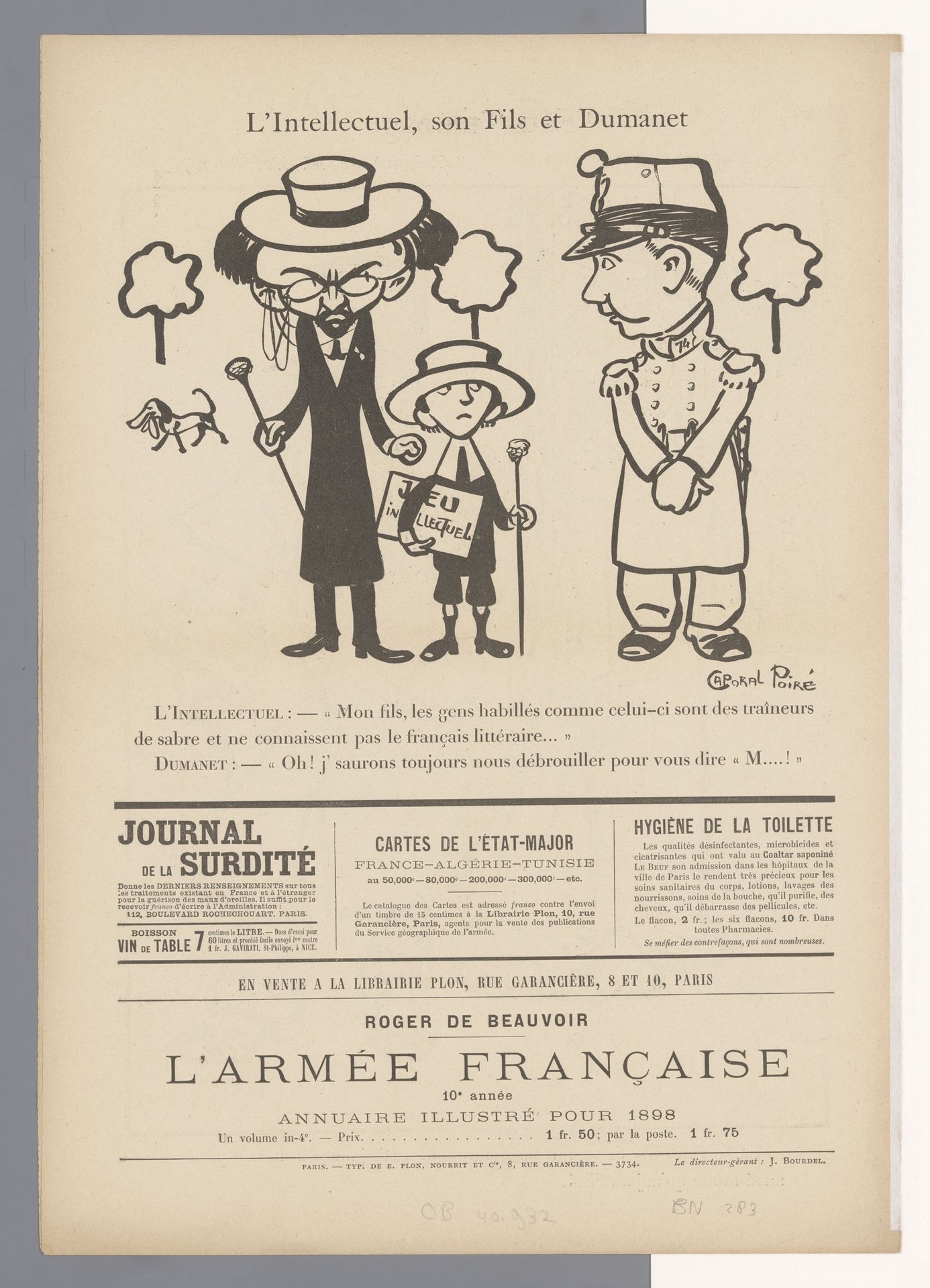 Karikatuur van een intellectueel met zijn zoon en een militair by Jean-Louis Forain