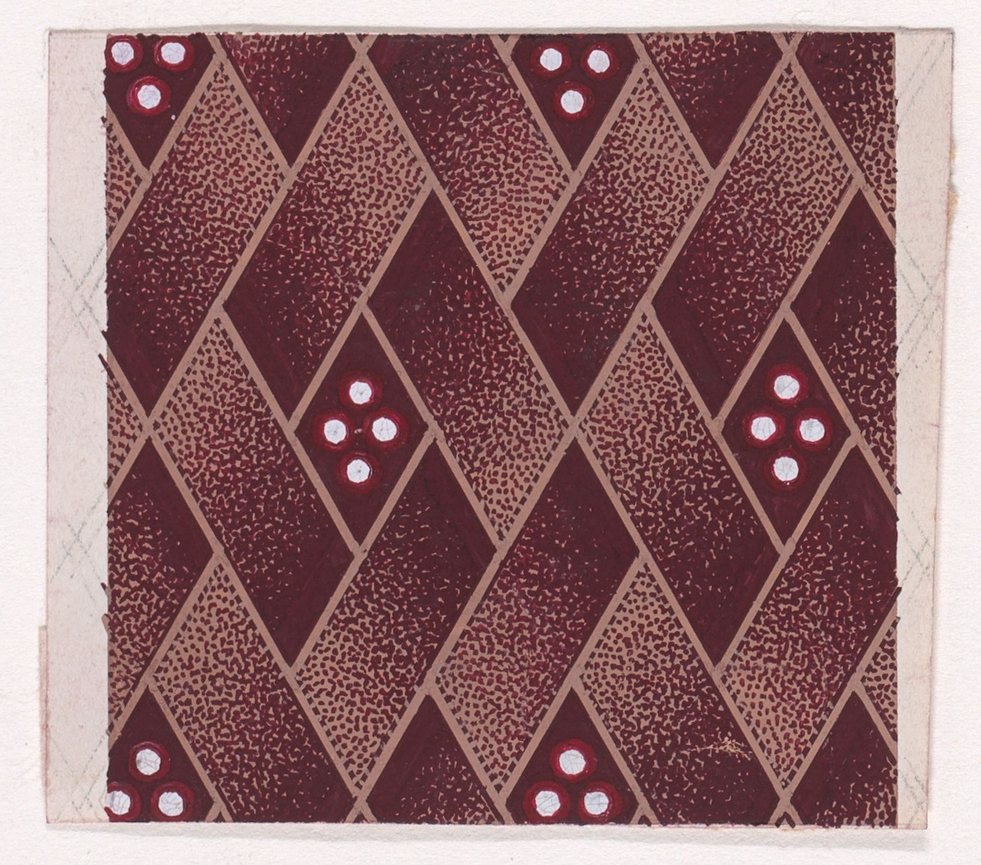 Textile Design with a Tiled Background of Alternating Rectangular Shapes Framed by Ribbons Decorated with Pearls by Anonymous
