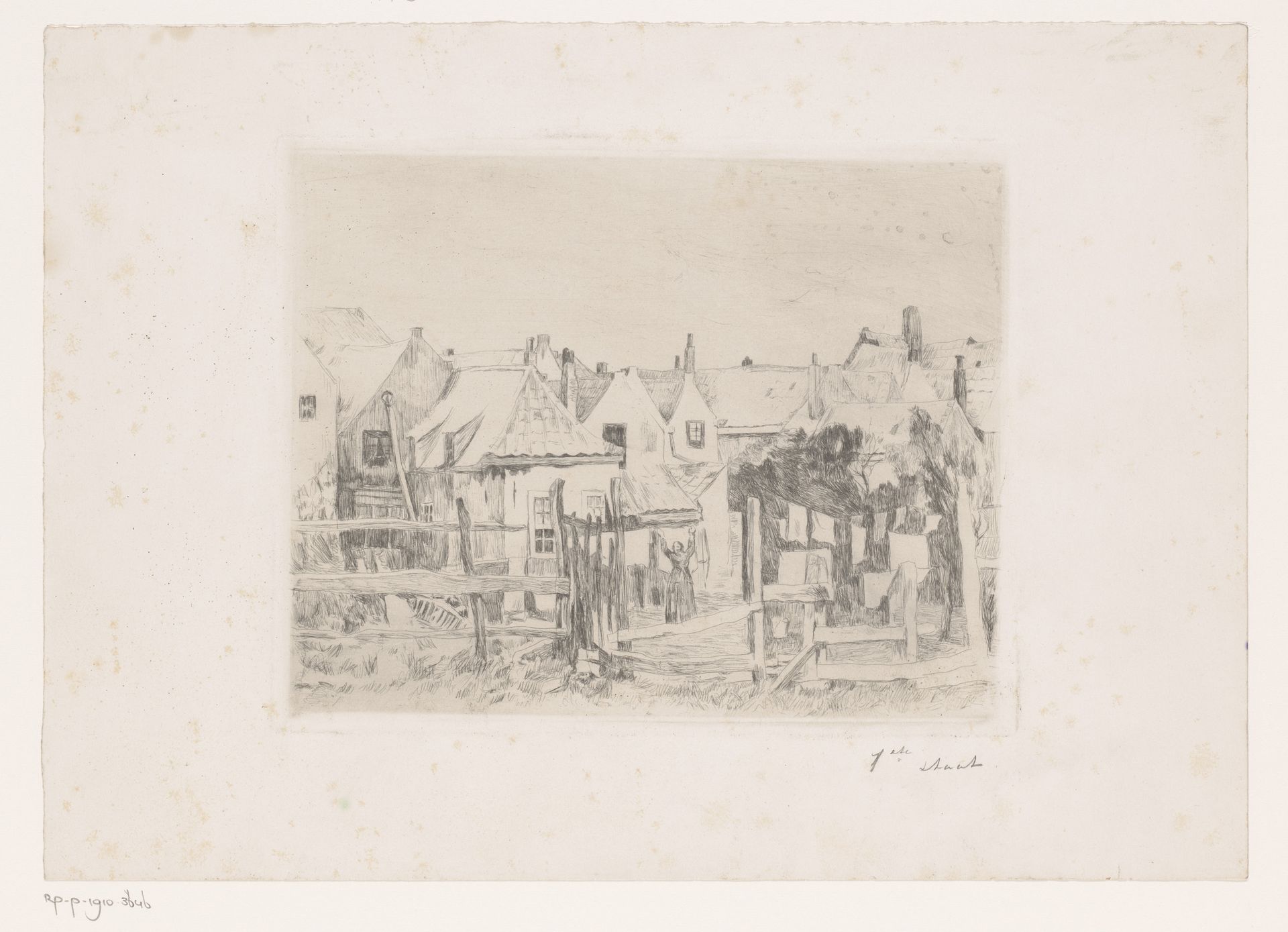 Bij een dorp hangt een vrouw was aan de lijn by Léopold Haeck
