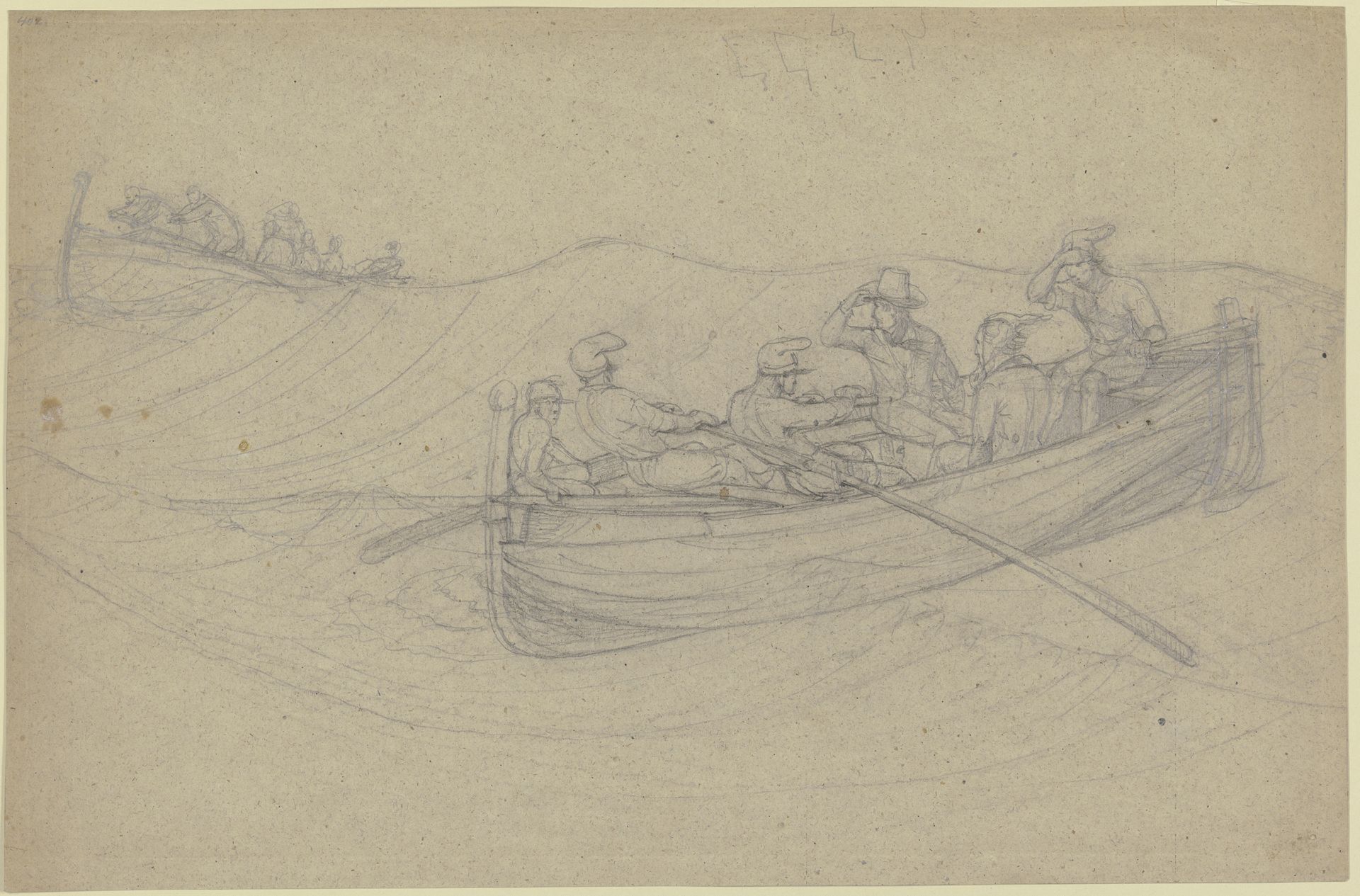 Zwei bemannte Boote auf hoher See by Carl Morgenstern
