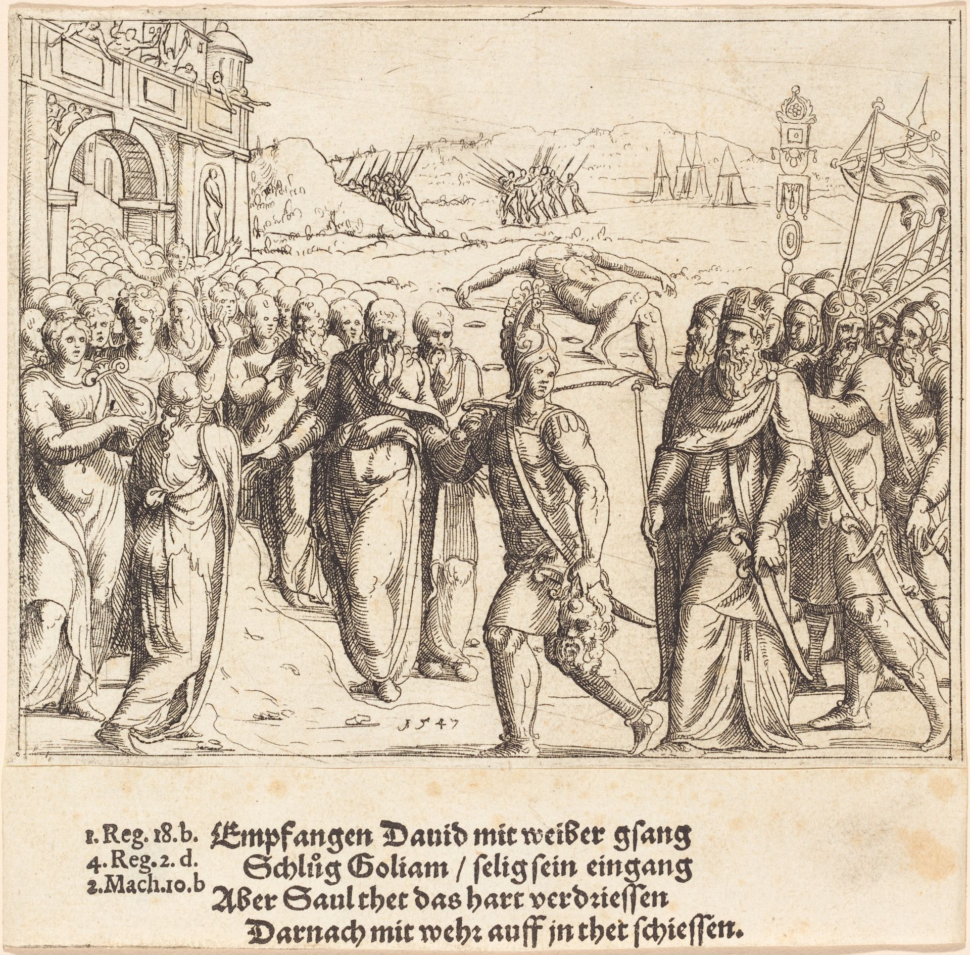 David is Welcomed after Killing Goliath, and Saul's Jealousy by Augustin Hirschvogel