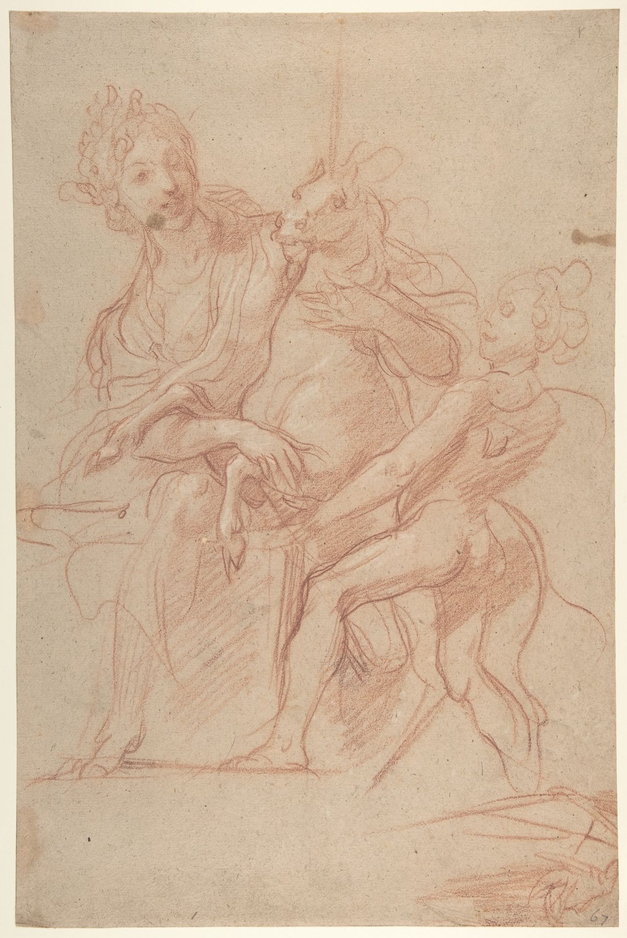 Allegorical Figure of Purity with a Unicorn and Putto (recto); Study of a Nude Boy (verso) by Baldassarre Franceschini (il Volterrano)