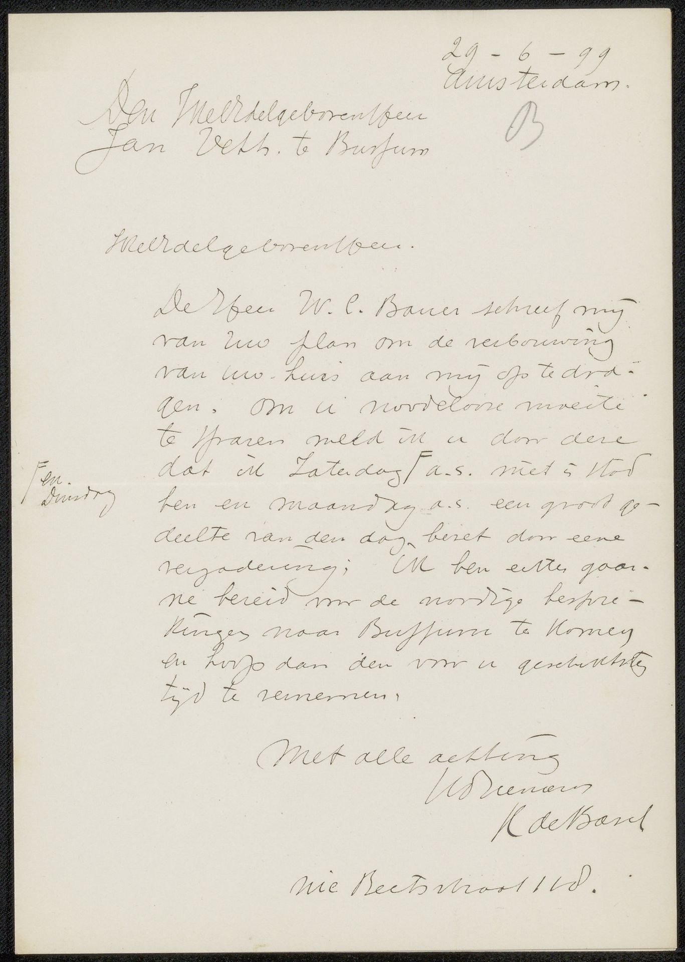 Brief aan Jan Veth by Karel Petrus Cornelis de Bazel