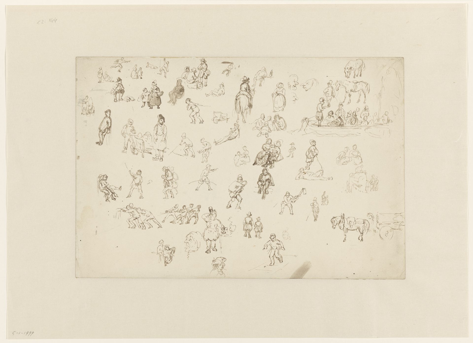 Schetsblad met een groot aantal figuren by Jan van Ravenswaay