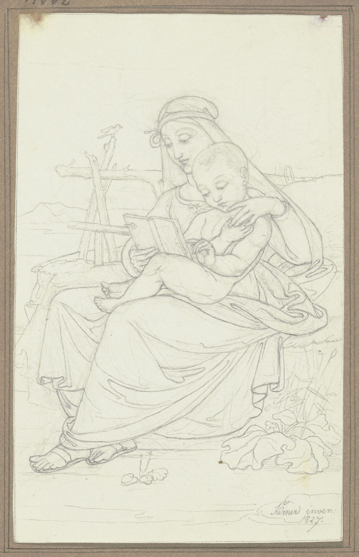 Maria auf einer Rasenbank, mit dem Jesuskind lesend by Johann Baptist Kirner