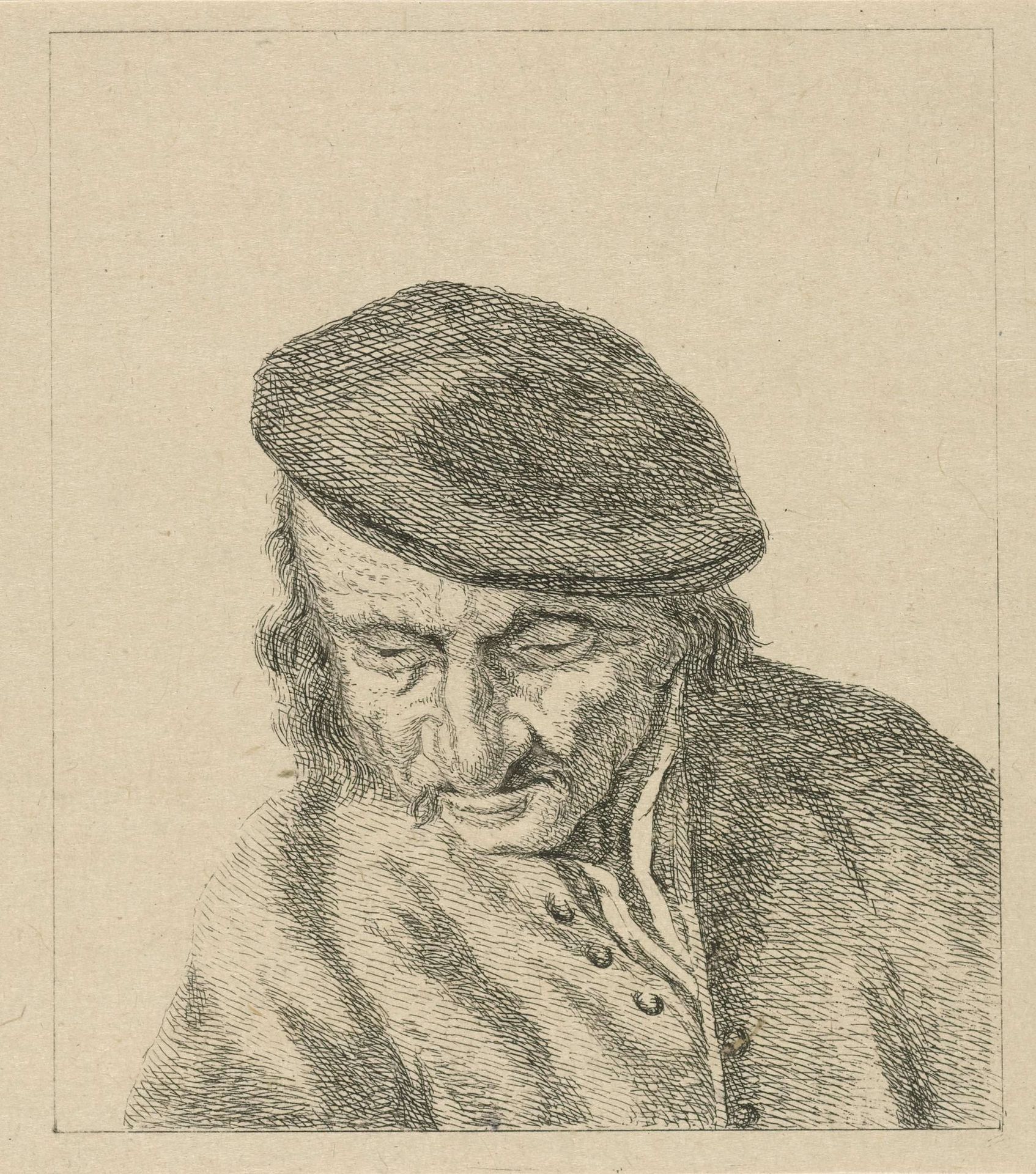 Neerziende man met pet by Pieter de Mare