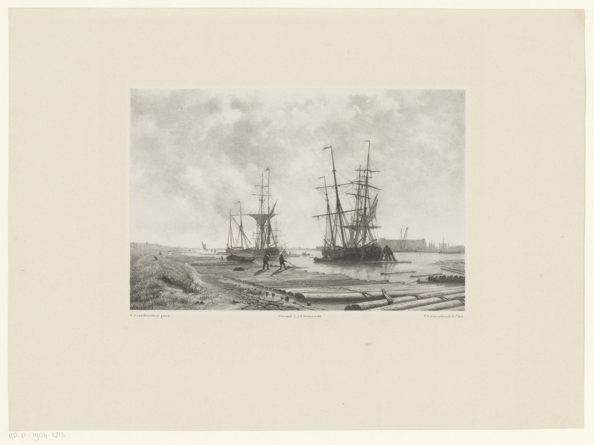 Zeilschepen bij gemeerd vlot by Frederik Hendrik Weissenbruch