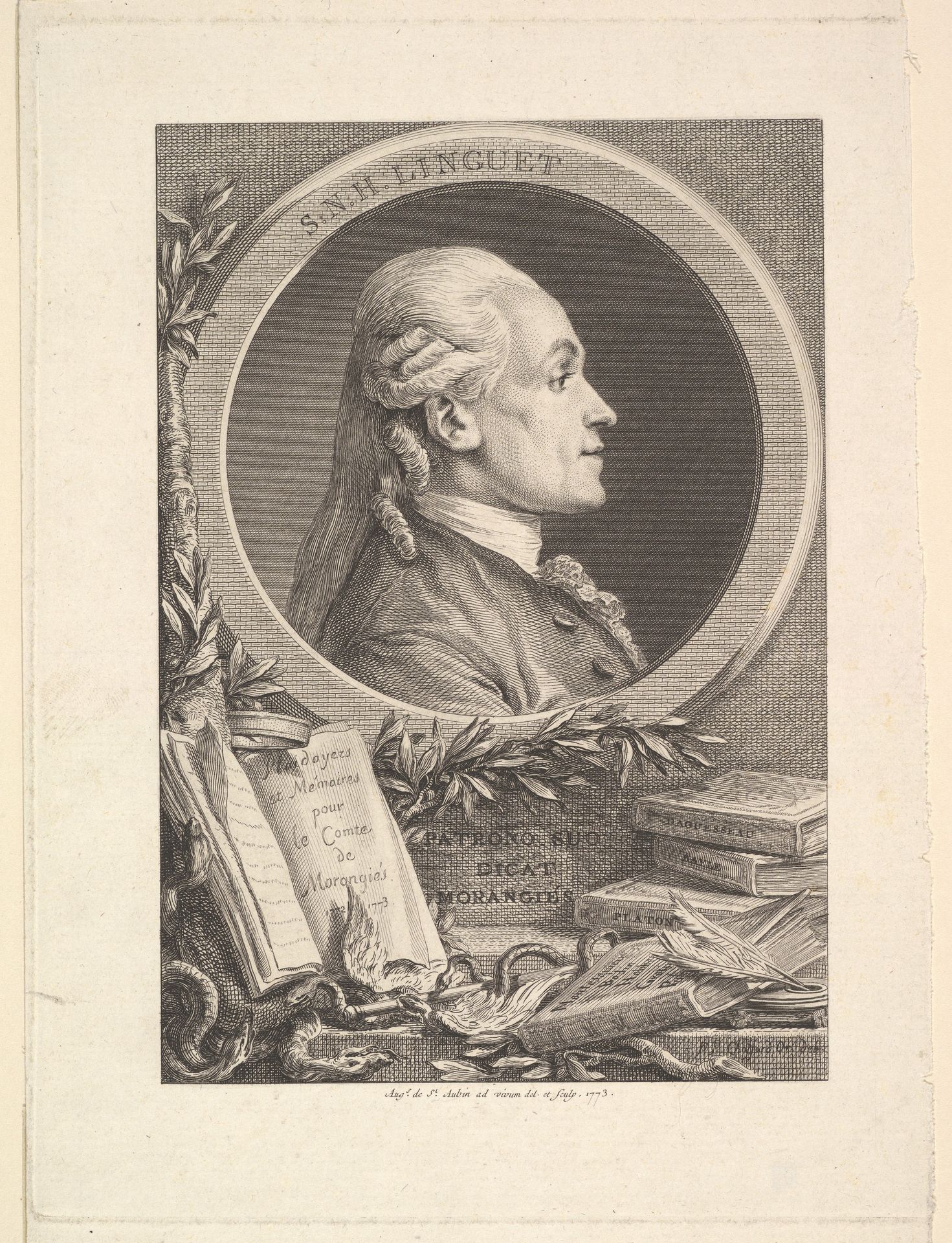 Portrait of Simon-Nicolas-Henri Linguet by Augustin de Saint-Aubin