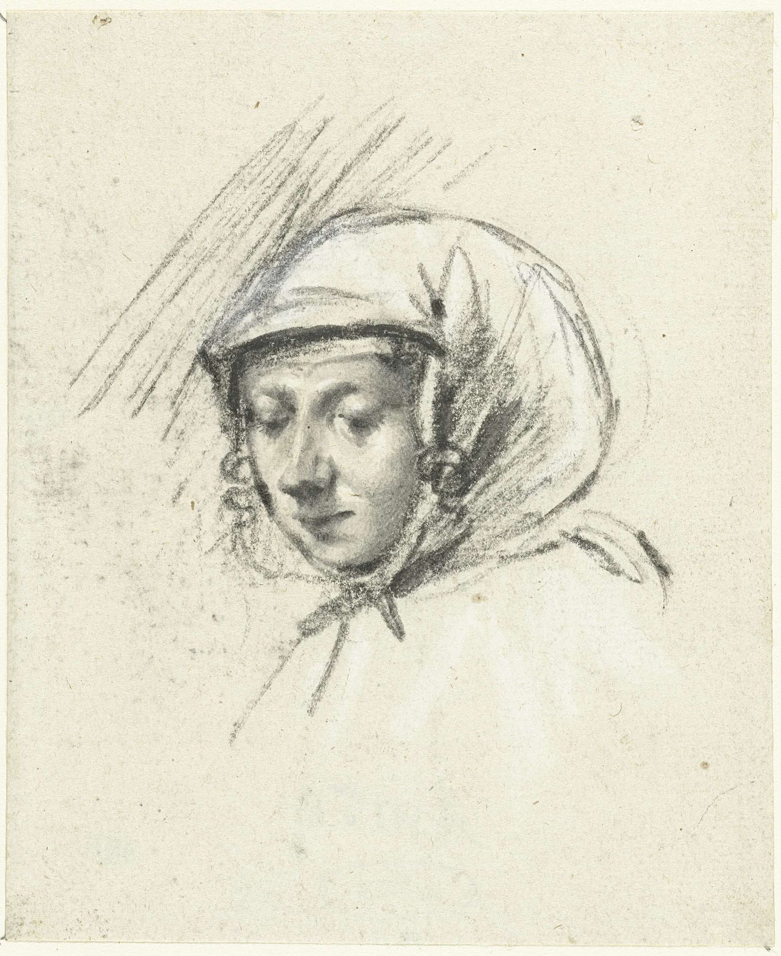 Hoofd van een vrouw met een hoofddoek, naar links by Moses ter Borch