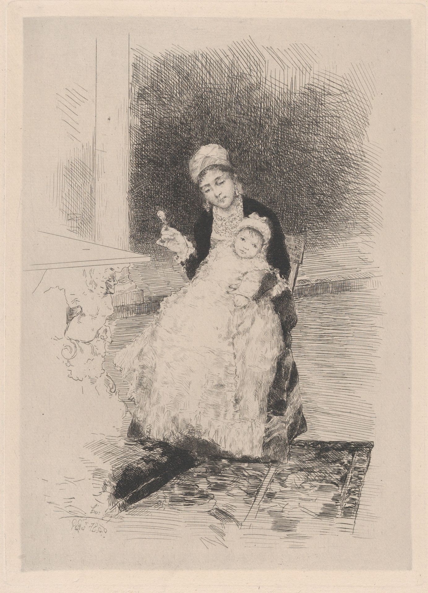 A seated woman holding a child by Luis Jimenez
