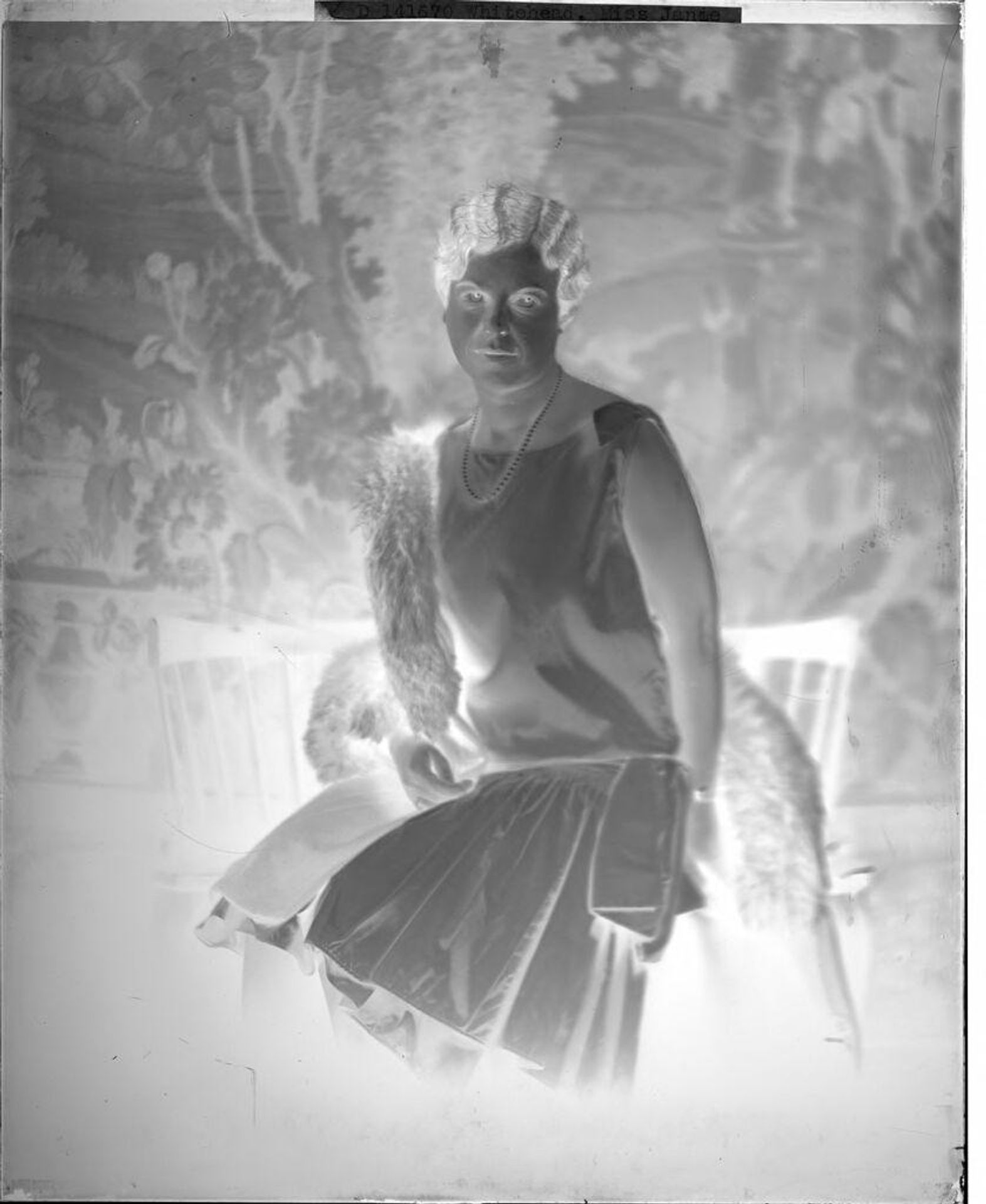 Untitled (portrait, woman seated, formally dressed, fur, pearls) by Harris & Ewing