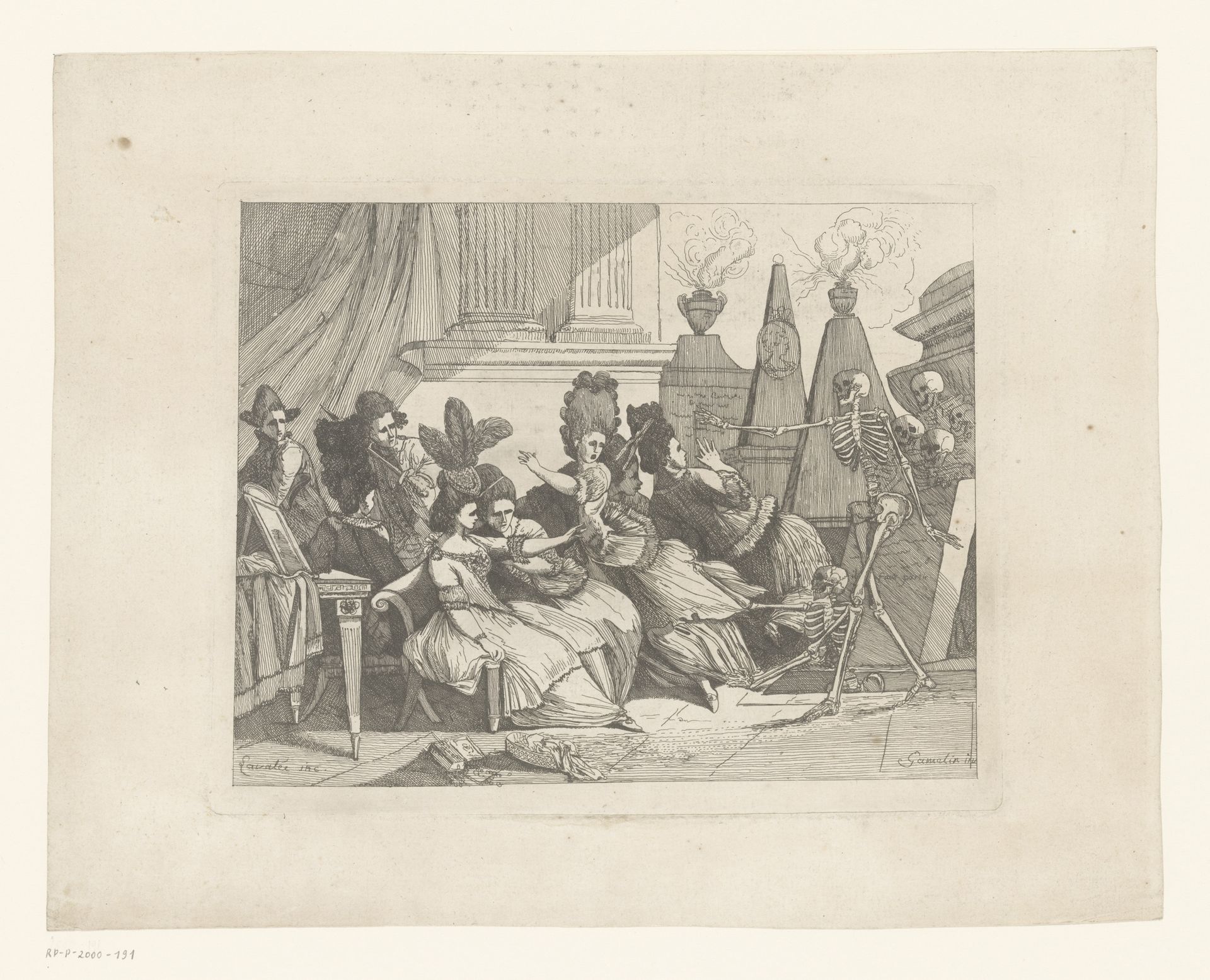 Skelet verschrikt een elegant gezelschap by Jacques Lavallée