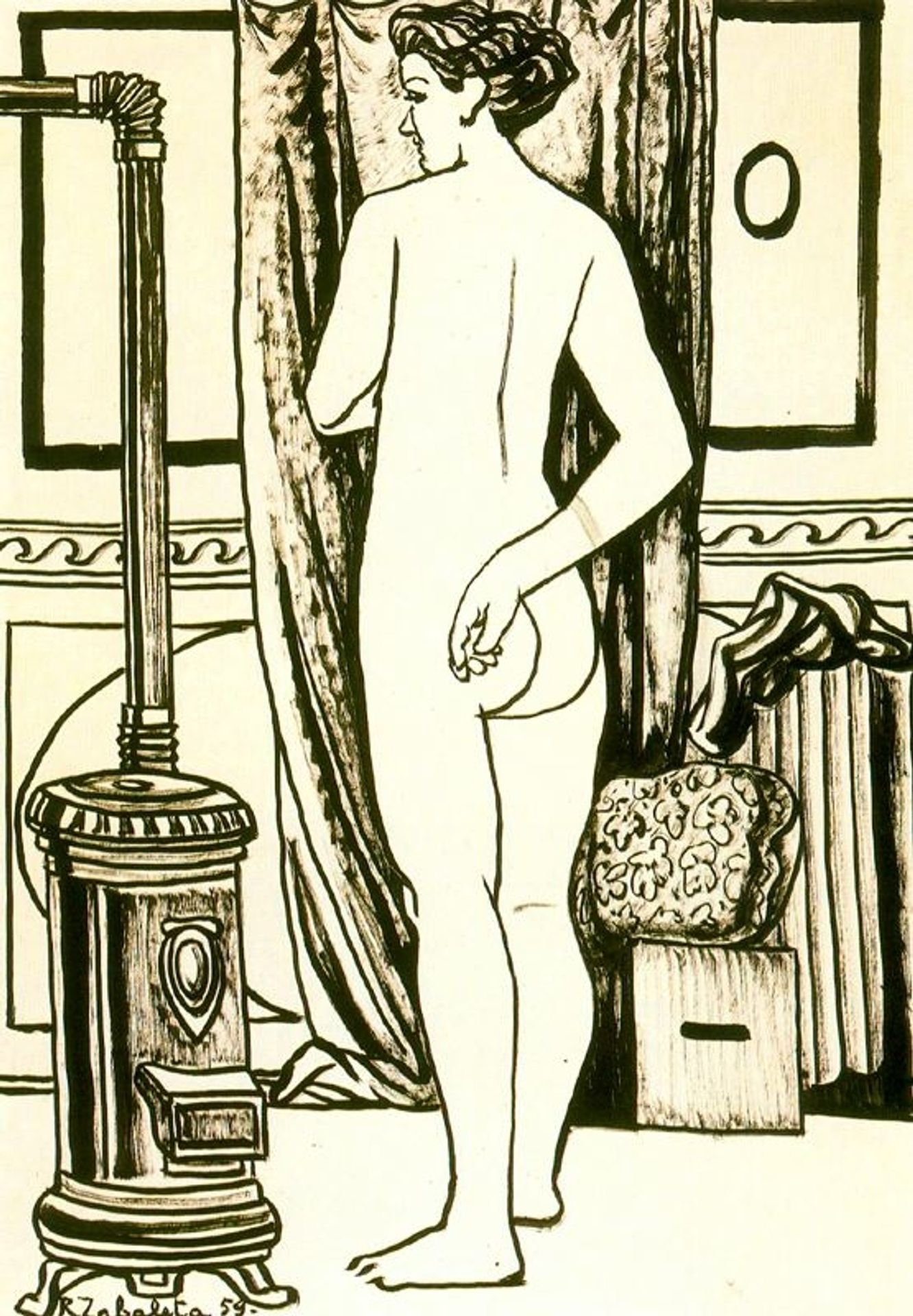 Female nude from back with stove by Rafael Zabaleta