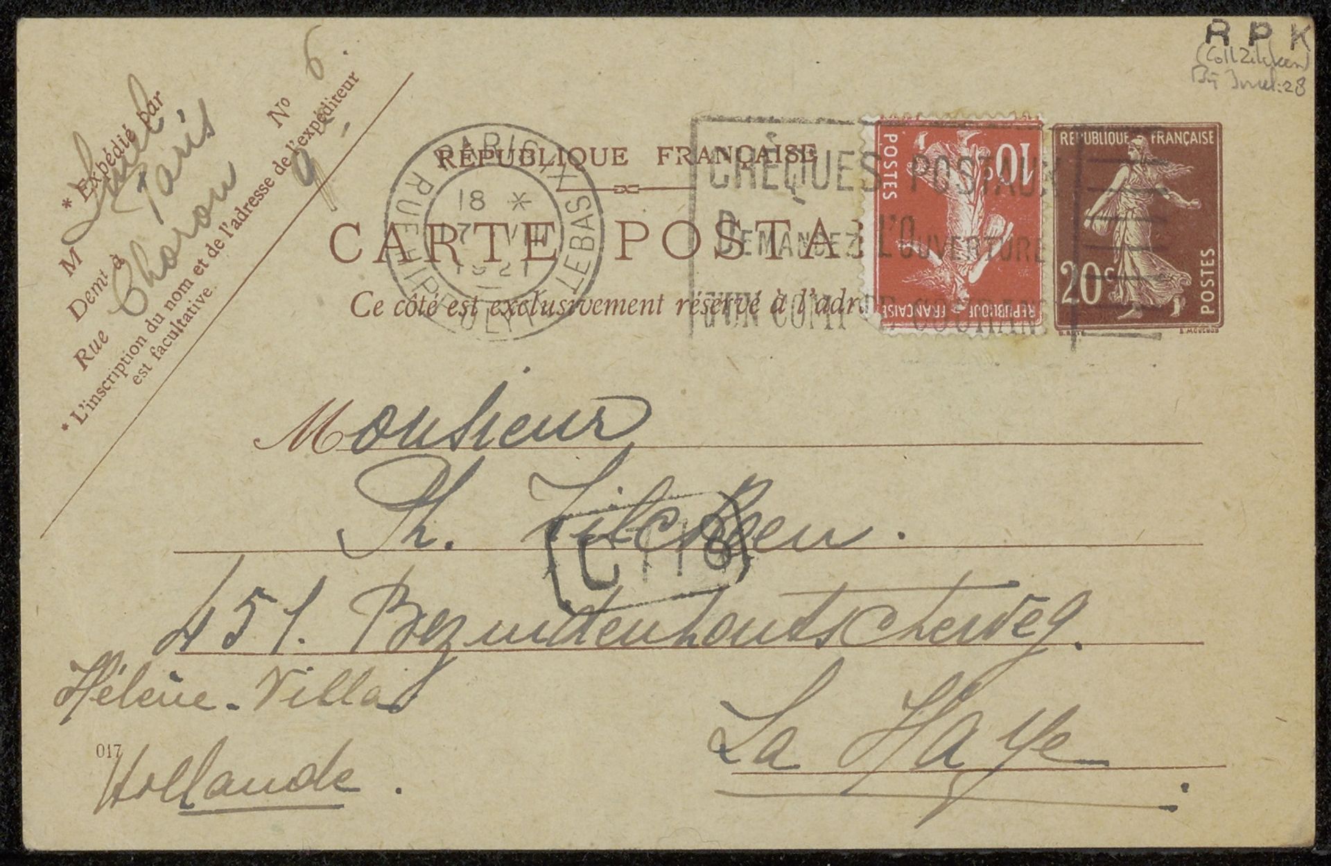 Briefkaart aan Philip Zilcken by Rose Imel