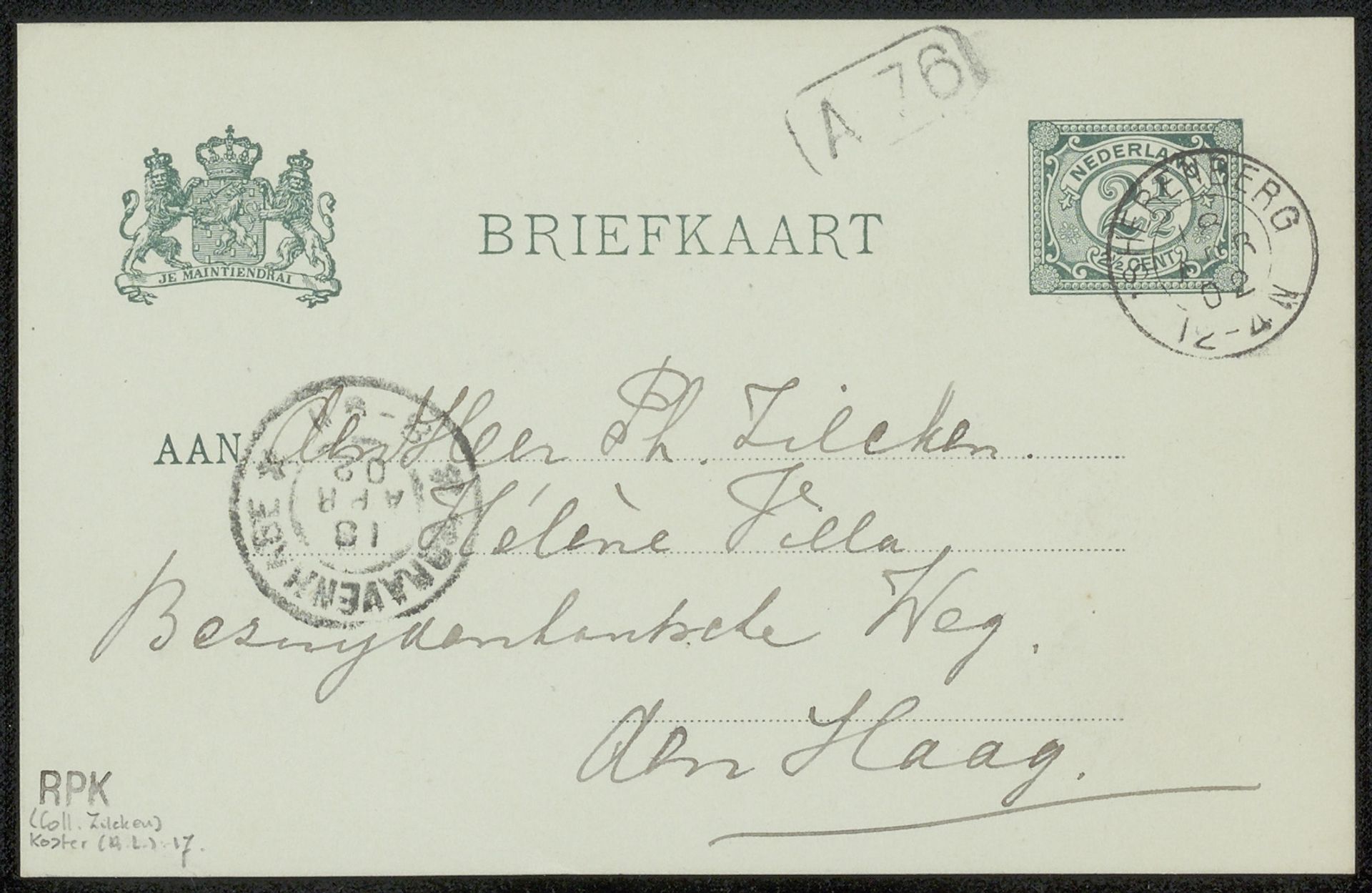 Briefkaart aan Philip Zilcken by Anton L. Koster