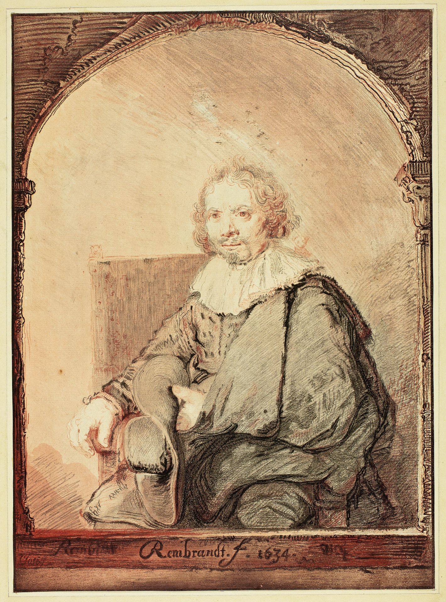 Portrait of a Man in an Arm Chair, from Collection d'imitations de Dessins d'après les Principaux Maîtres Hollandais et Flamands by Christian Josi