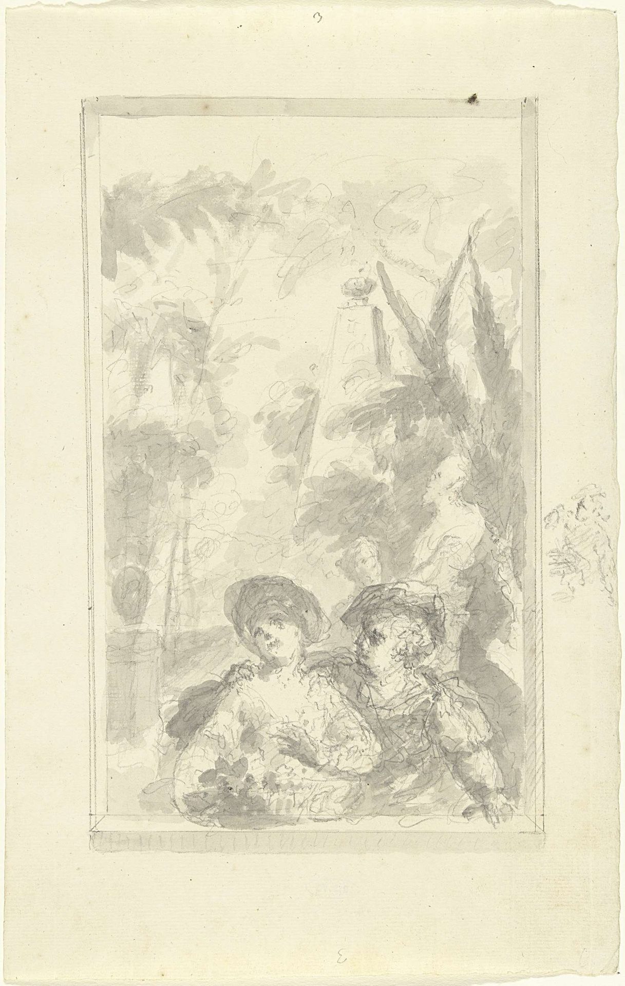 Ontwerp voor een zaalstuk: jongen en meisje met bloemenmand by Dionys van Nijmegen