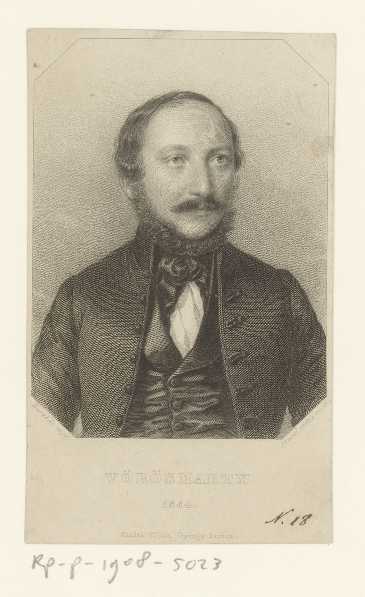 Portret van Mihály Vörösmarty by Christoph Preisel