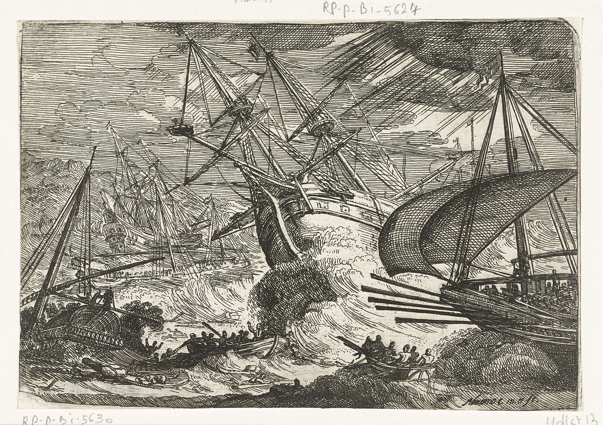 Storm op zee by Abraham Casembroot