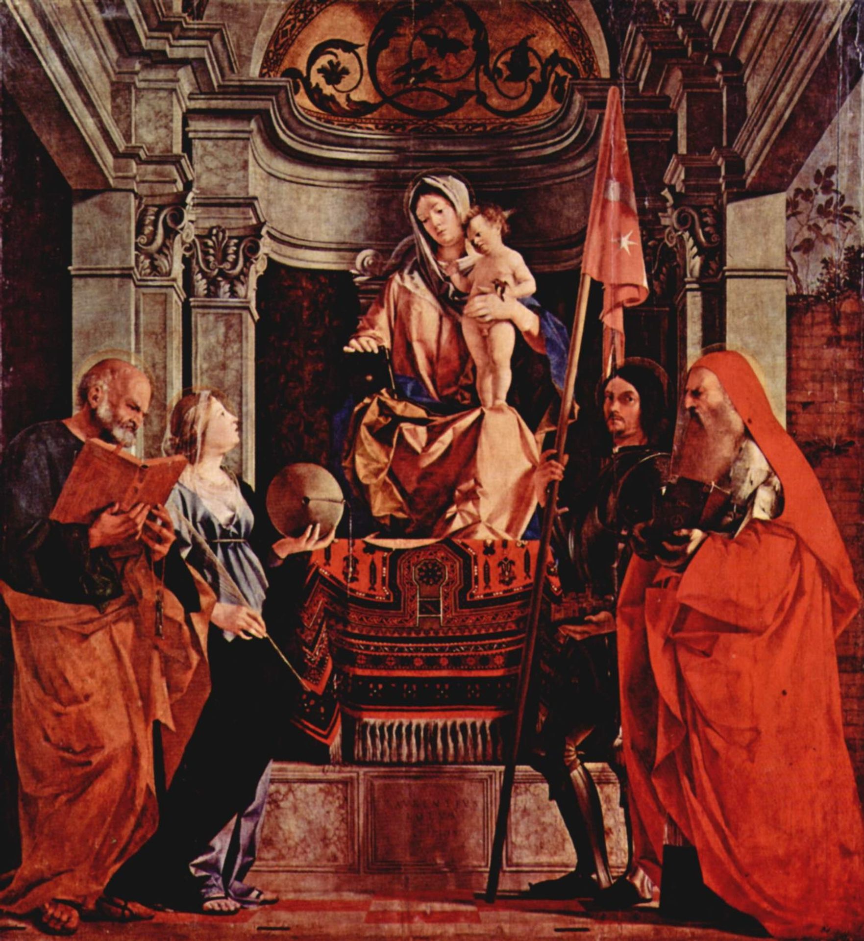 Altar of Santa Cristina al Tiverone, main board: Madonna Enthroned, St. Peter and St. Christina of Bolsena, St. Liberalis and St. Jerome by Lorenzo Lotto