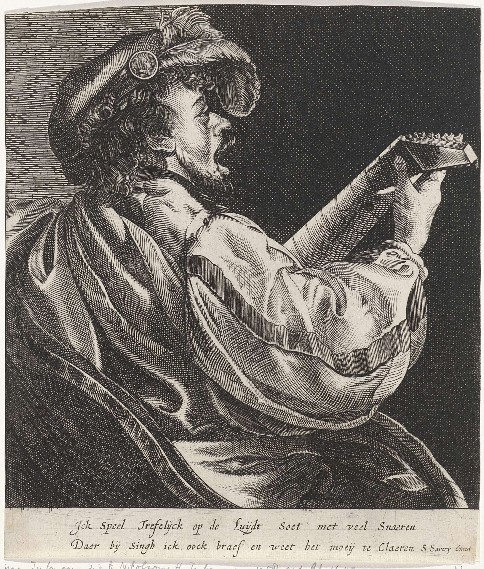 Luit spelende man by Salomon Savery