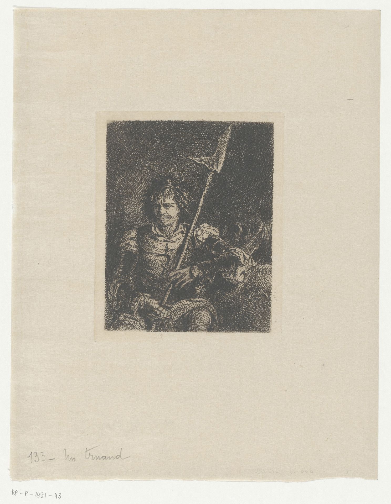 Zittende hellebaardier by Charles Jacque