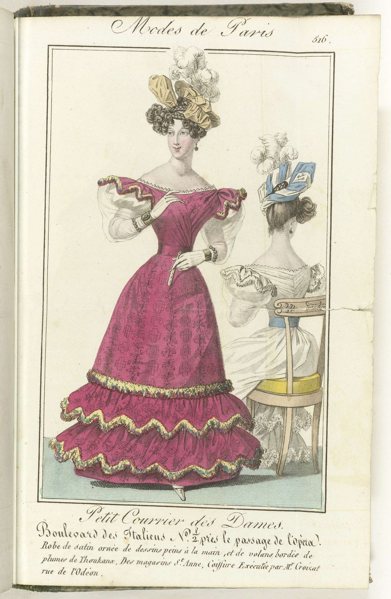 Petit Courrier des Dames, 30 novembre 1827, No. 516 : Robe de satin ornée de dessins... by Anonymous