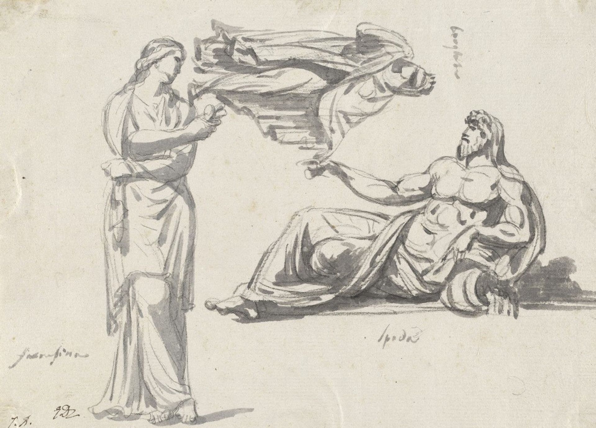 A River God and Two Classical Sculptures by Jacques Louis David