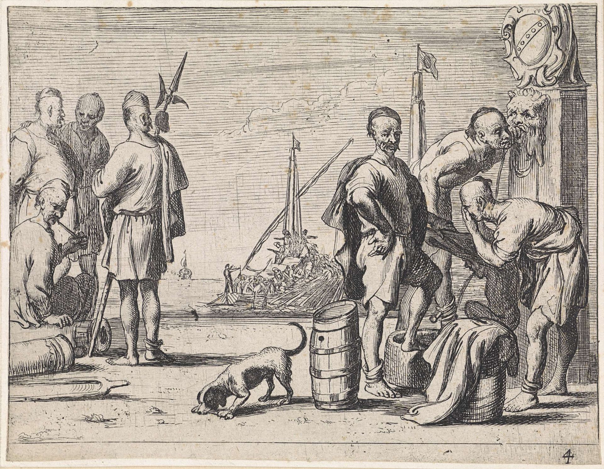 Islamitische galeislaven bij een fontein by Cornelis de Wael