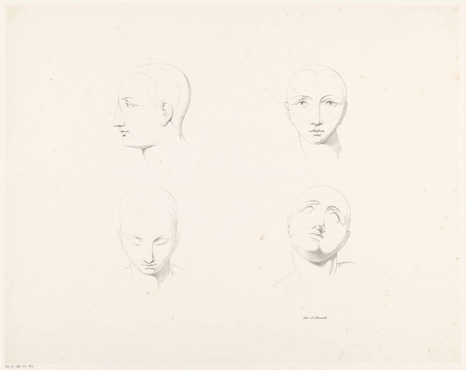 Vier standen van het hoofd by Jean Augustin Daiwaille