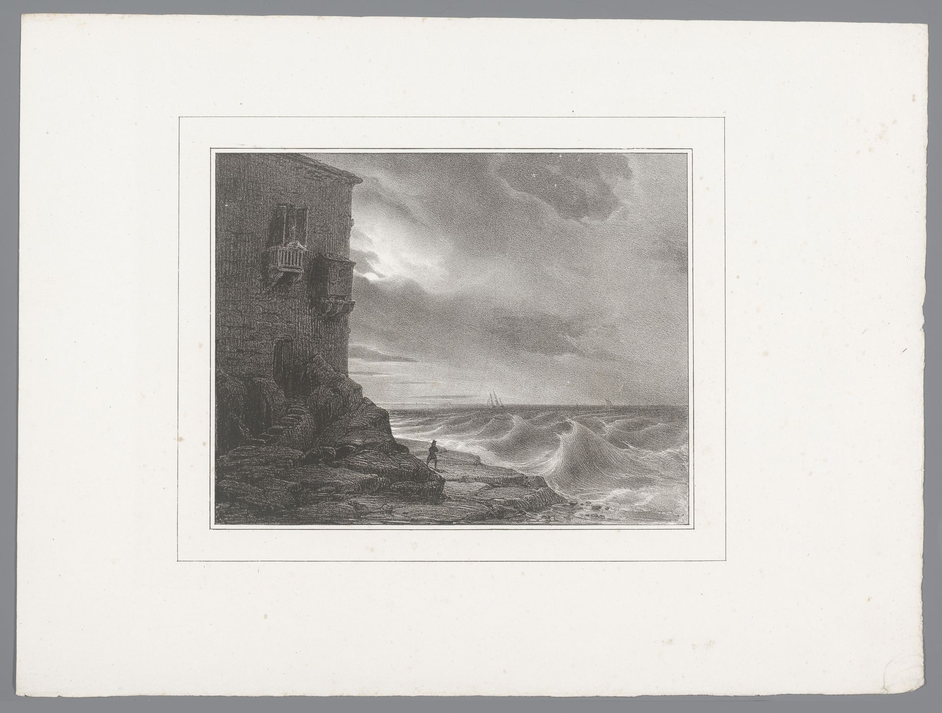 Huis aan de kust bij maanlicht by Théodore Gudin