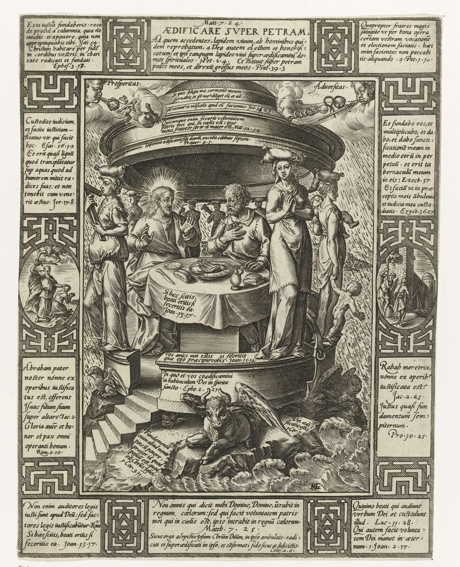 Het huis gebouwd op een rots by Hendrick Goltzius