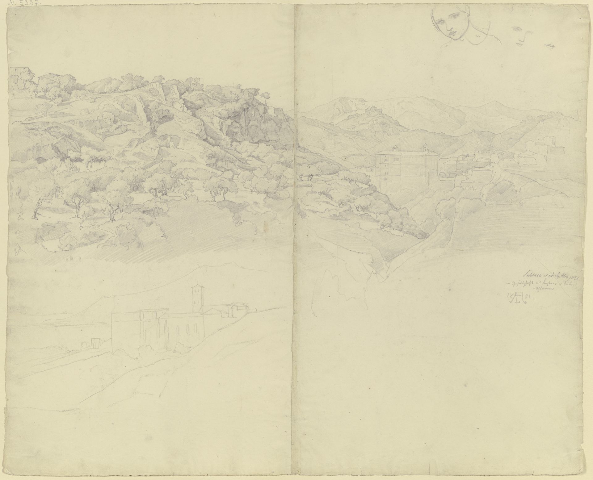 Ansicht von Subiaco, oben rechts Studien eines Mädchenkopfes by August Lucas