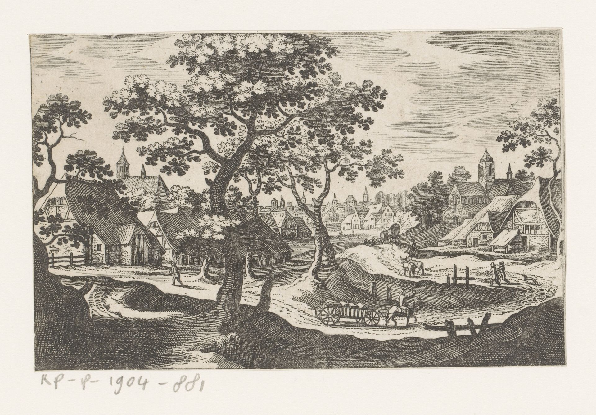 Dorpsgezicht met kar by Matthäus (I) Merian