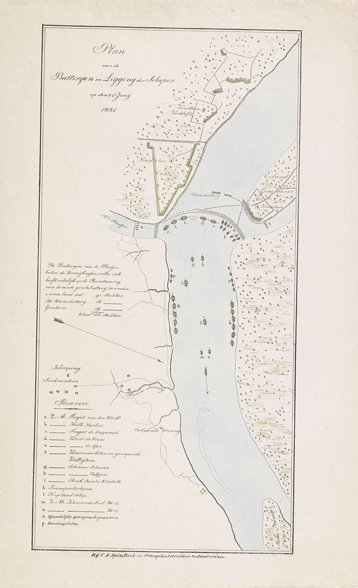 Kaart van de rivier bij Palembang, 1821 by Anonymous