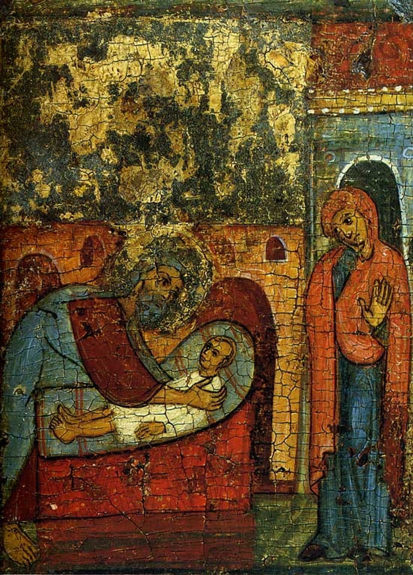 Elijah Raises the Widow's Son (from Hagiographic cycle of detail of 'Prophet Elijah in the desert' ) by Orthodox Icons