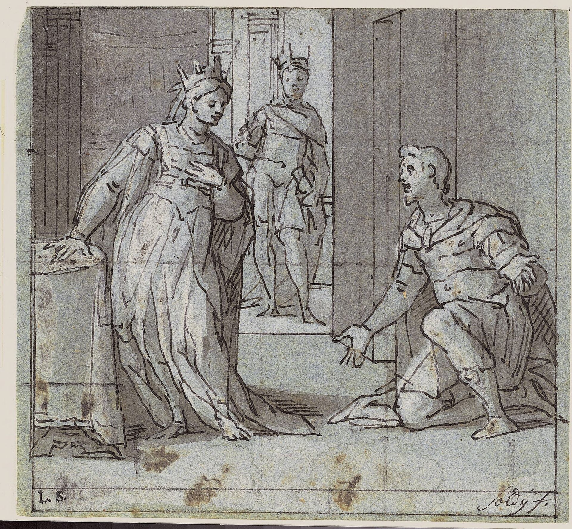 Haman pleading Esther for his life by Lazzaro Tavarone