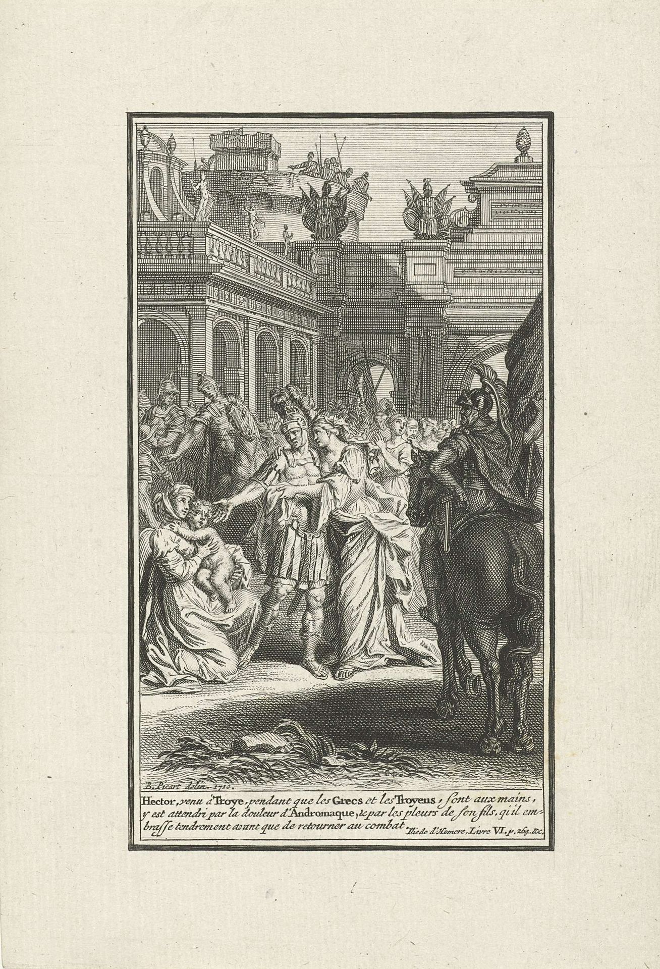 Hector zegt Andromache vaarwel by Bernard Picart