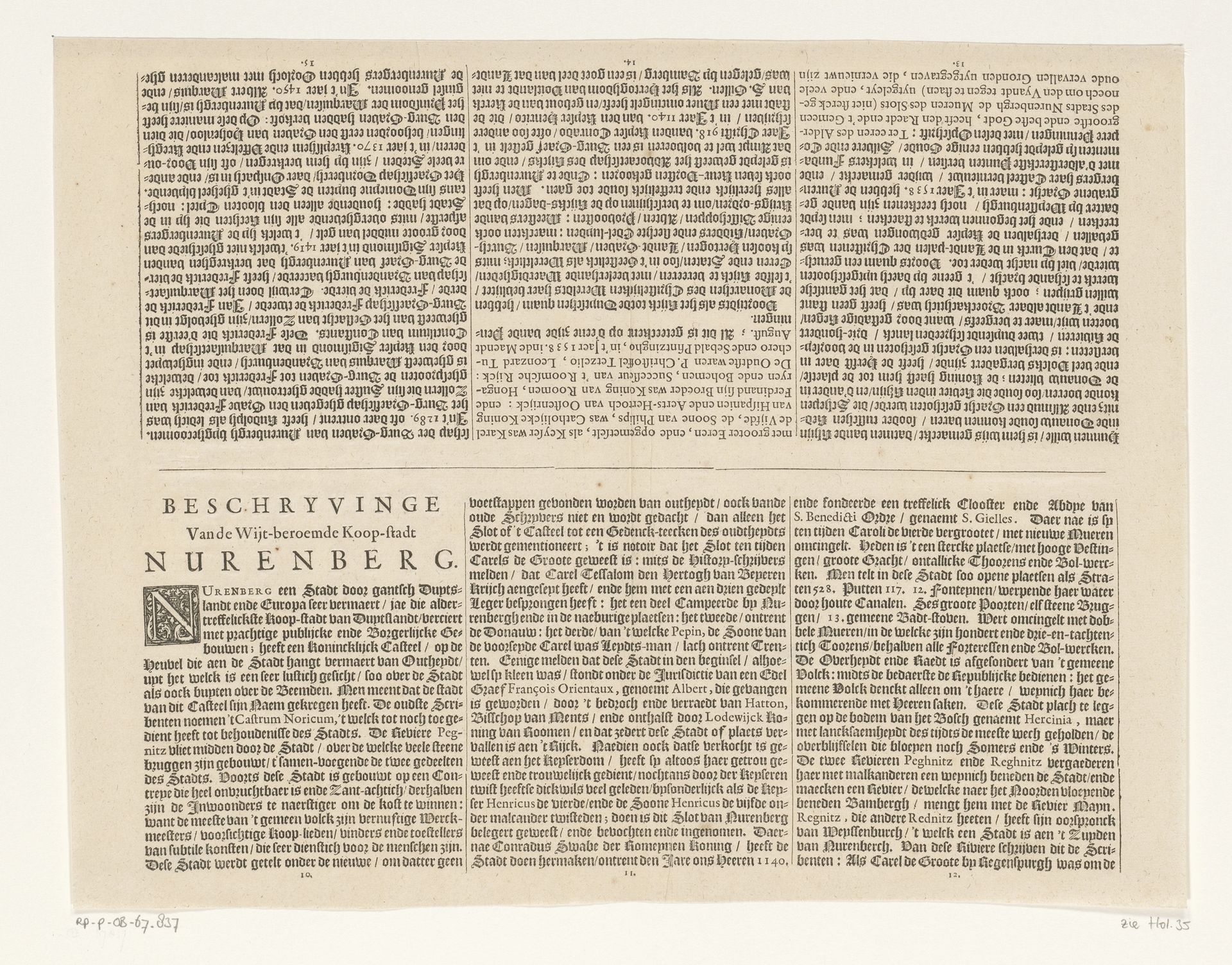Tekstblad bij het gezicht op Neurenberg (B) by Johannes Janssonius