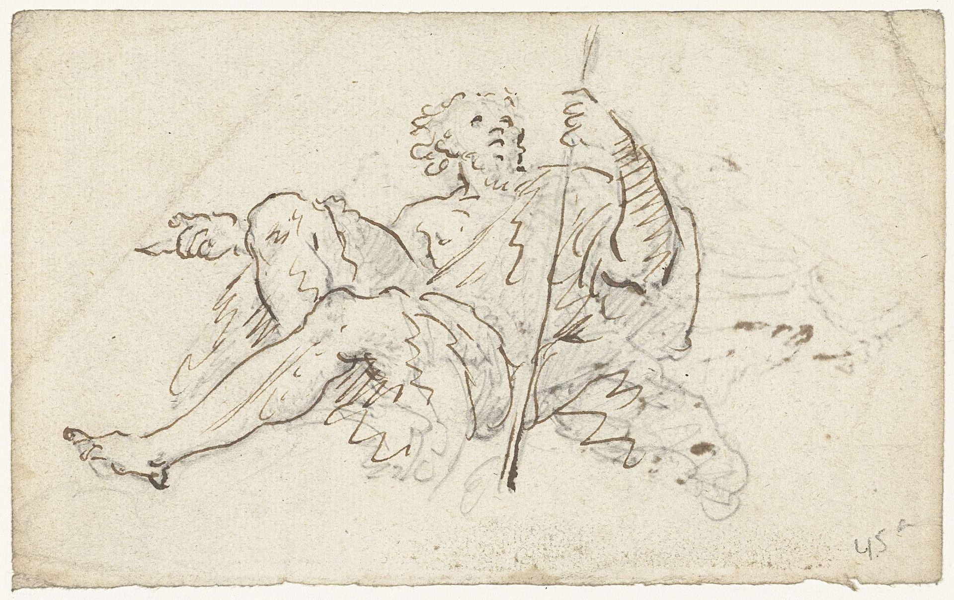 Zittende god, met staf in linkerhand by Dionys van Nijmegen