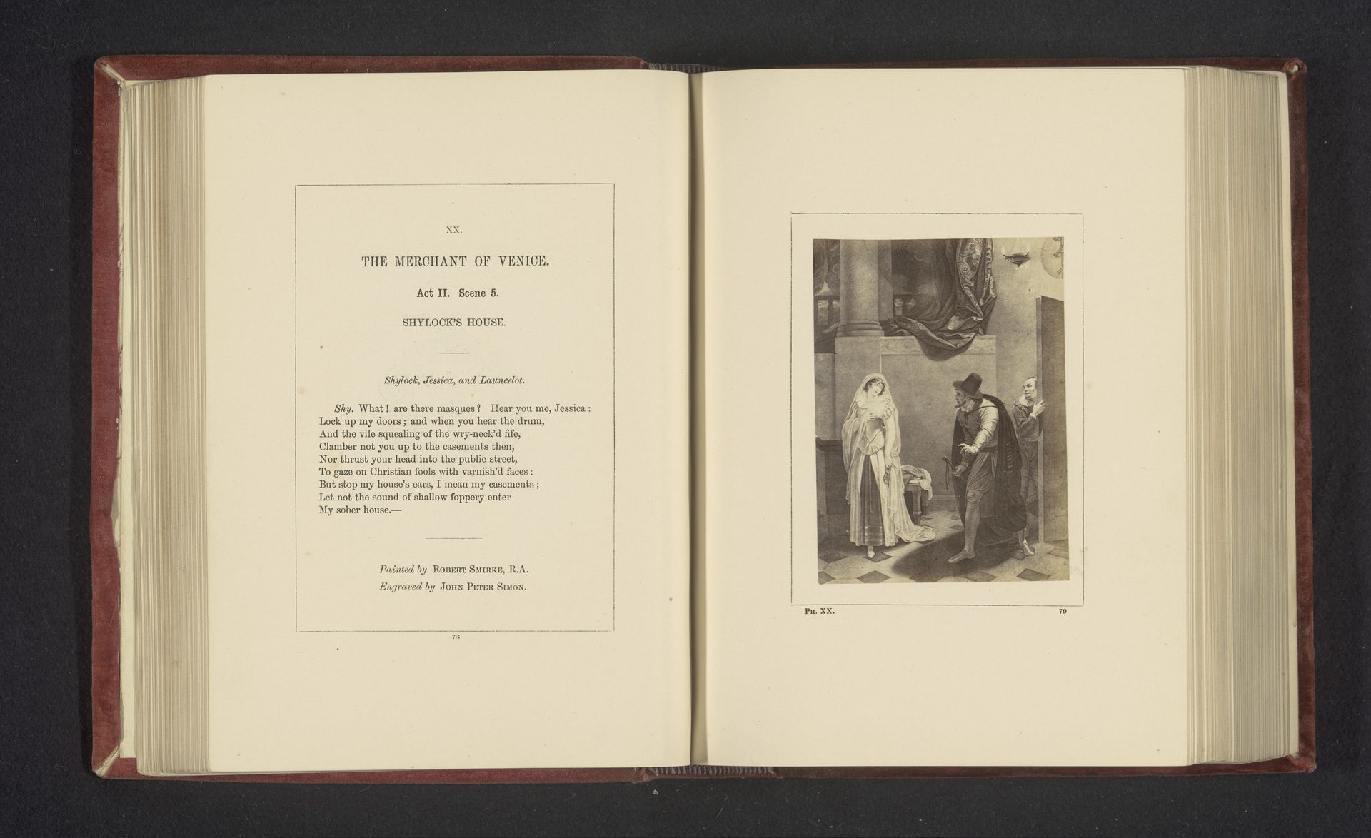 Fotoreproductie van een prent naar een schilderij door Robert Smirke, voorstellend een scene uit De koopman van Venetië door William Shakespeare by Stephen Ayling