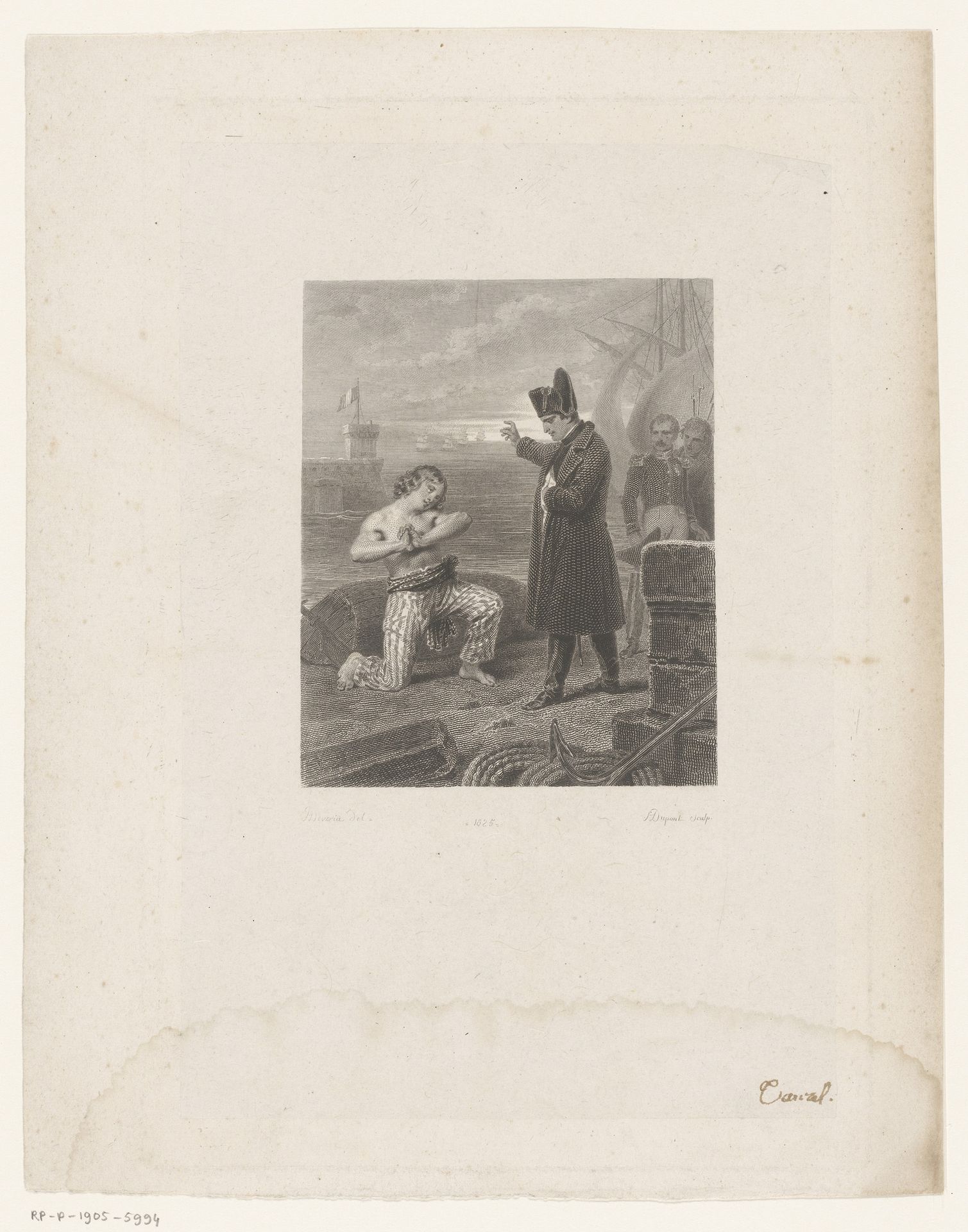 Geknielde Engelse gevangene voor Napoleon I Bonaparte by Louis Pierre Henriquel-Dupont