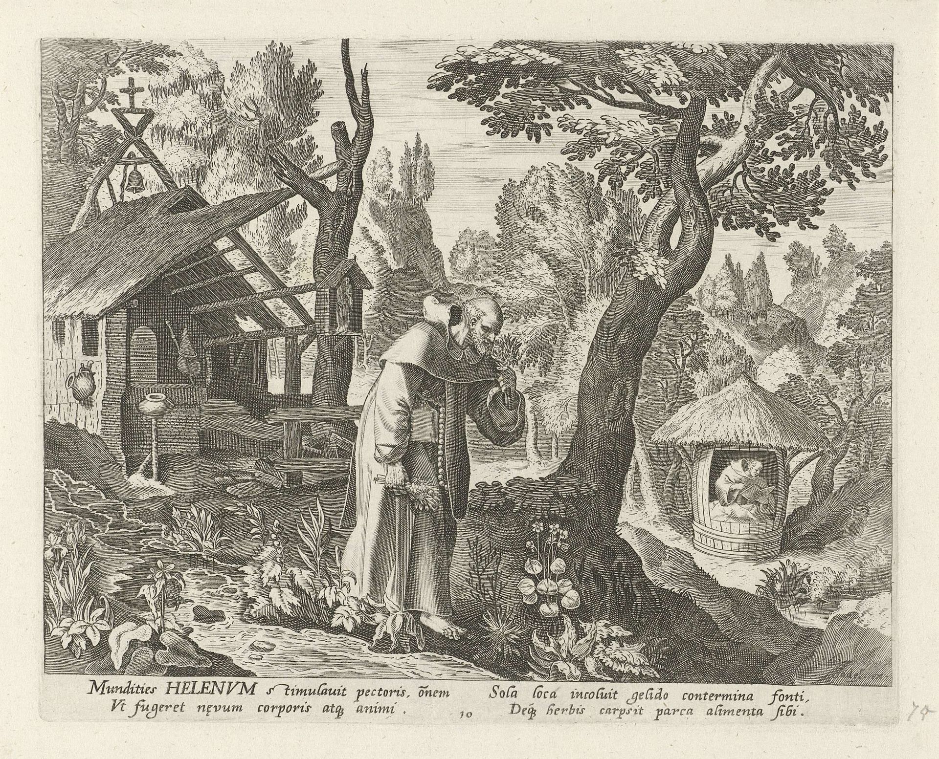 Helenus van Troyes als kluizenaar by Johann Sadeler I